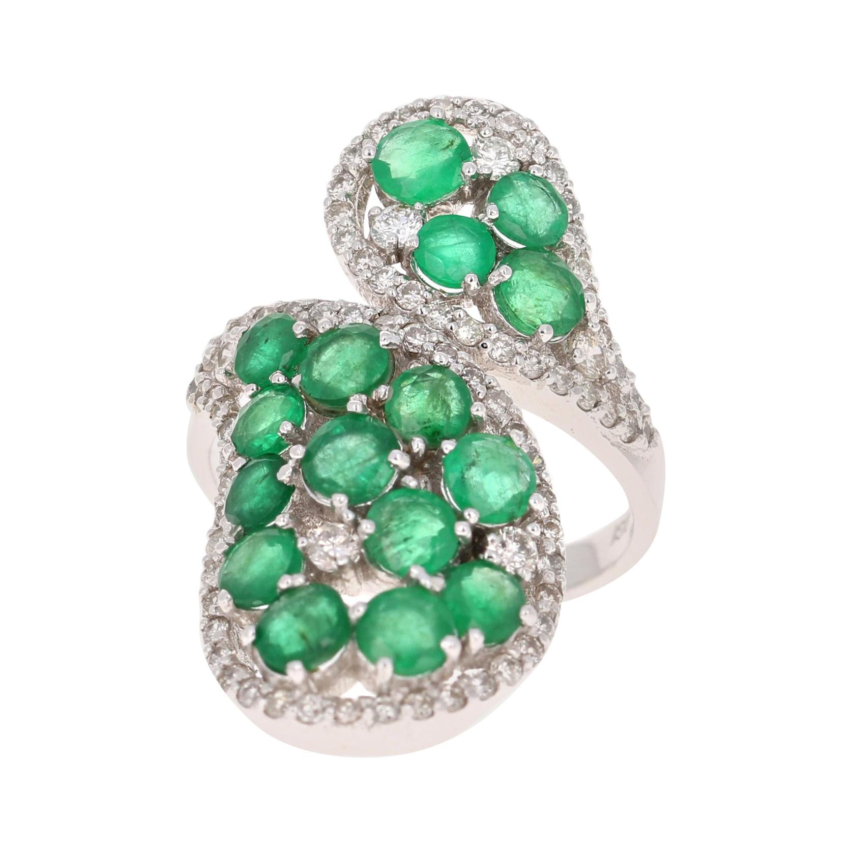 4.25 Carat Emerald and Diamond 14 Karat White Gold Cocktail Ring For Sale