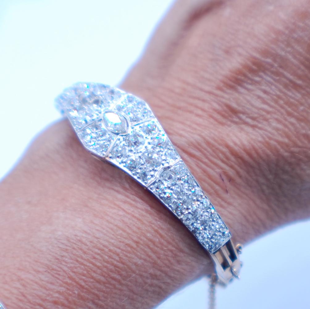 Women's 6.50 Carat European Cut Diamond Platinum Bracelet Circa 1920's For Sale