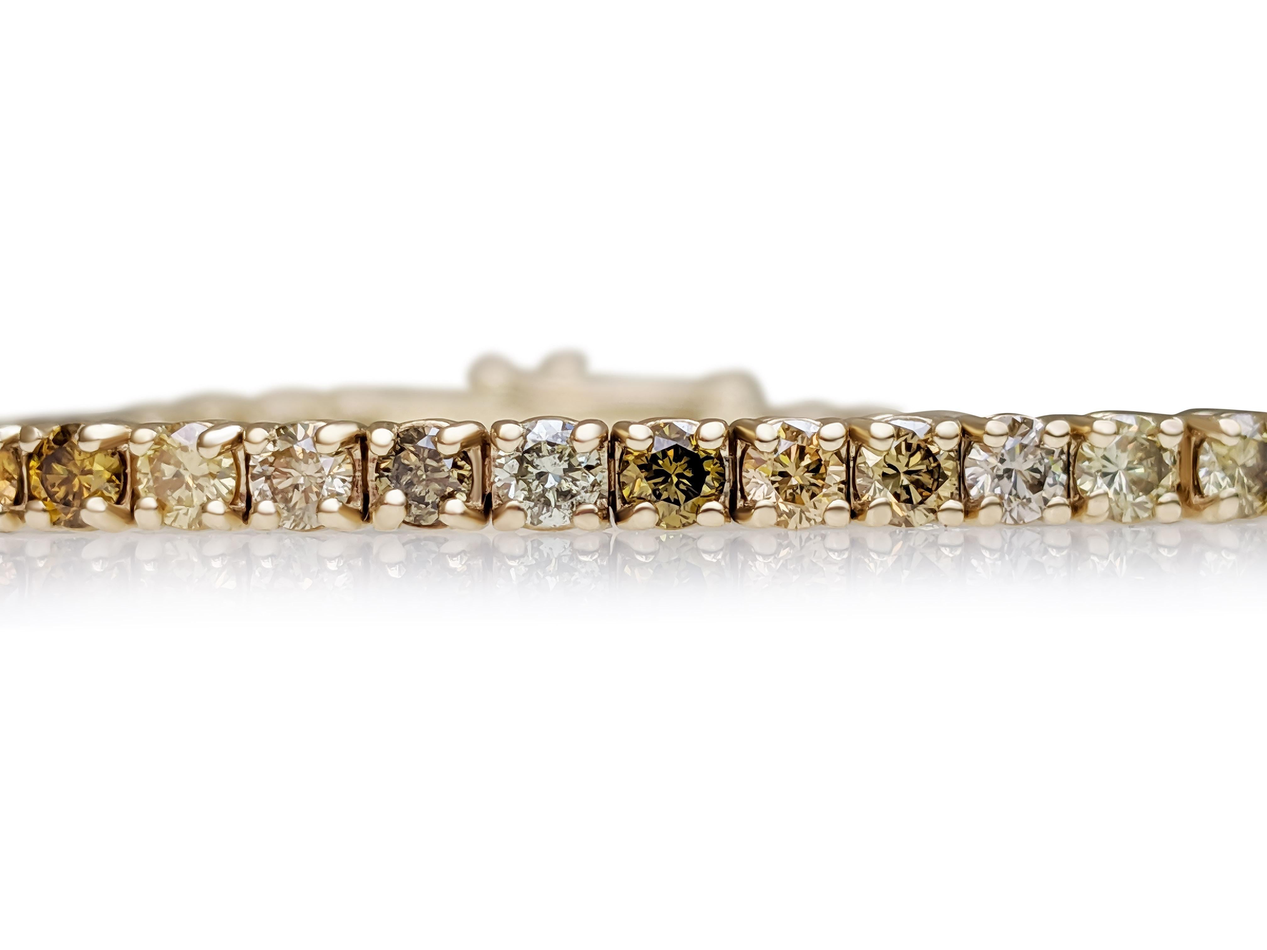 NO RESERVE!  4.25cttw Fancy Color Diamond Tennis - 14K Yellow gold - Bracelet In New Condition In Ramat Gan, IL