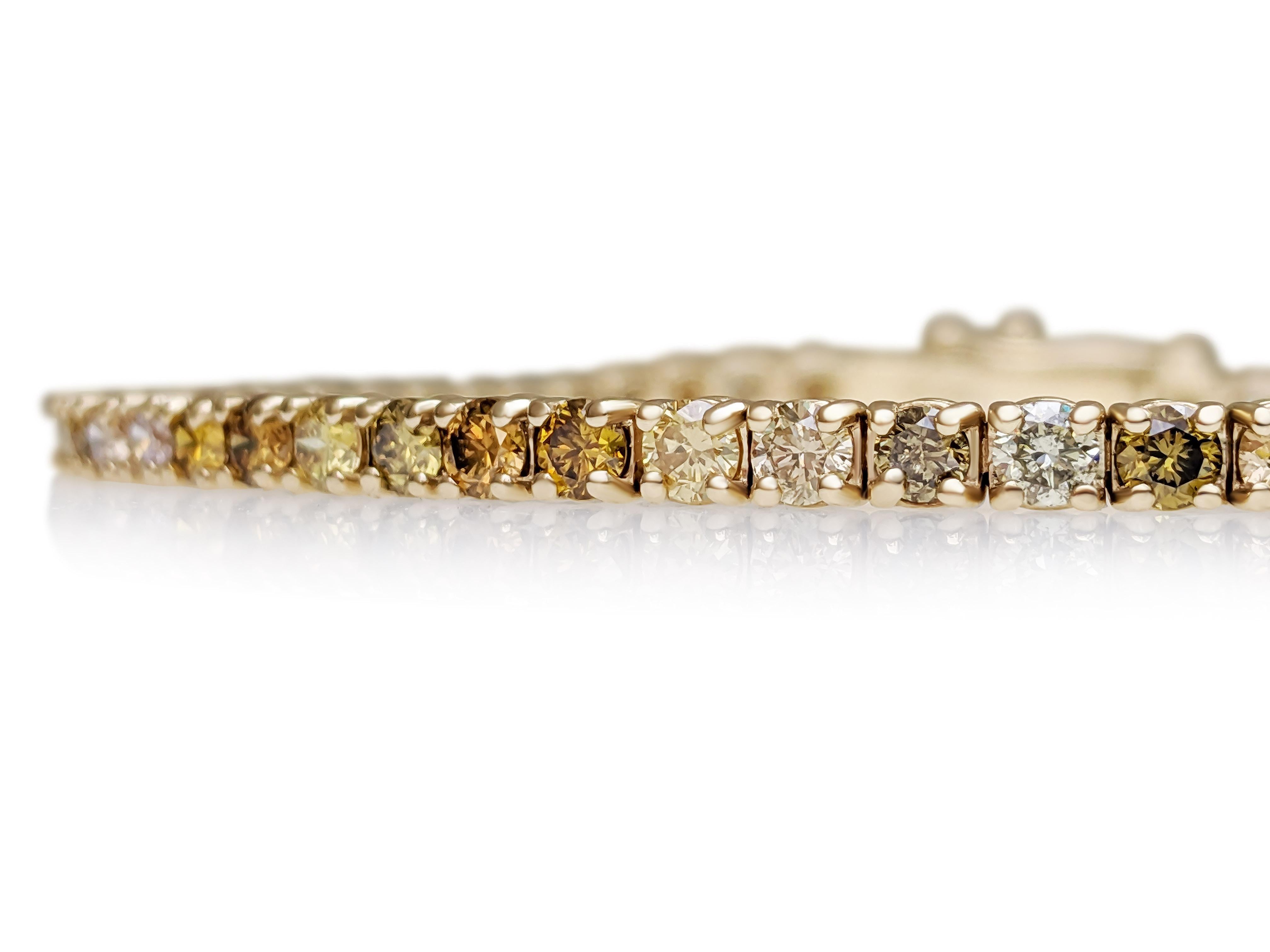 Women's NO RESERVE!  4.25cttw Fancy Color Diamond Tennis - 14K Yellow gold - Bracelet