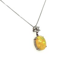 4.25 Carat Fiery Crystal Opal and Diamond Vintage Gold Drop Pendant Necklace