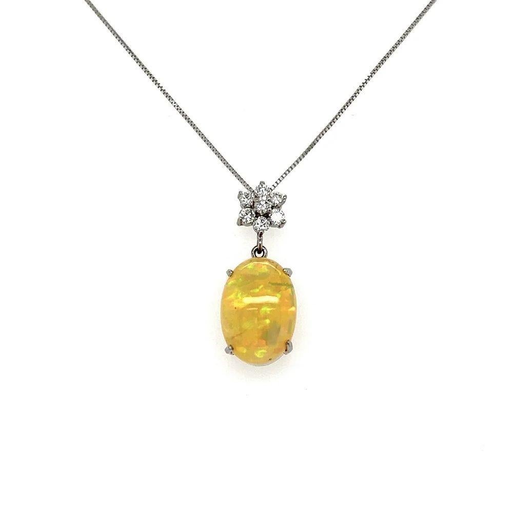 Mixed Cut 4.25 Carat Fiery Crystal Opal and Diamond Vintage Gold Drop Pendant Necklace For Sale