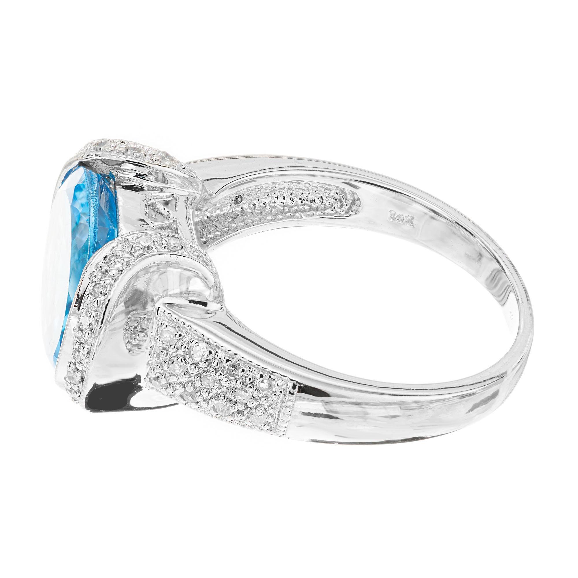 Oval Cut 4.25 Carat London Blue Topaz White Gold Cocktail Ring For Sale