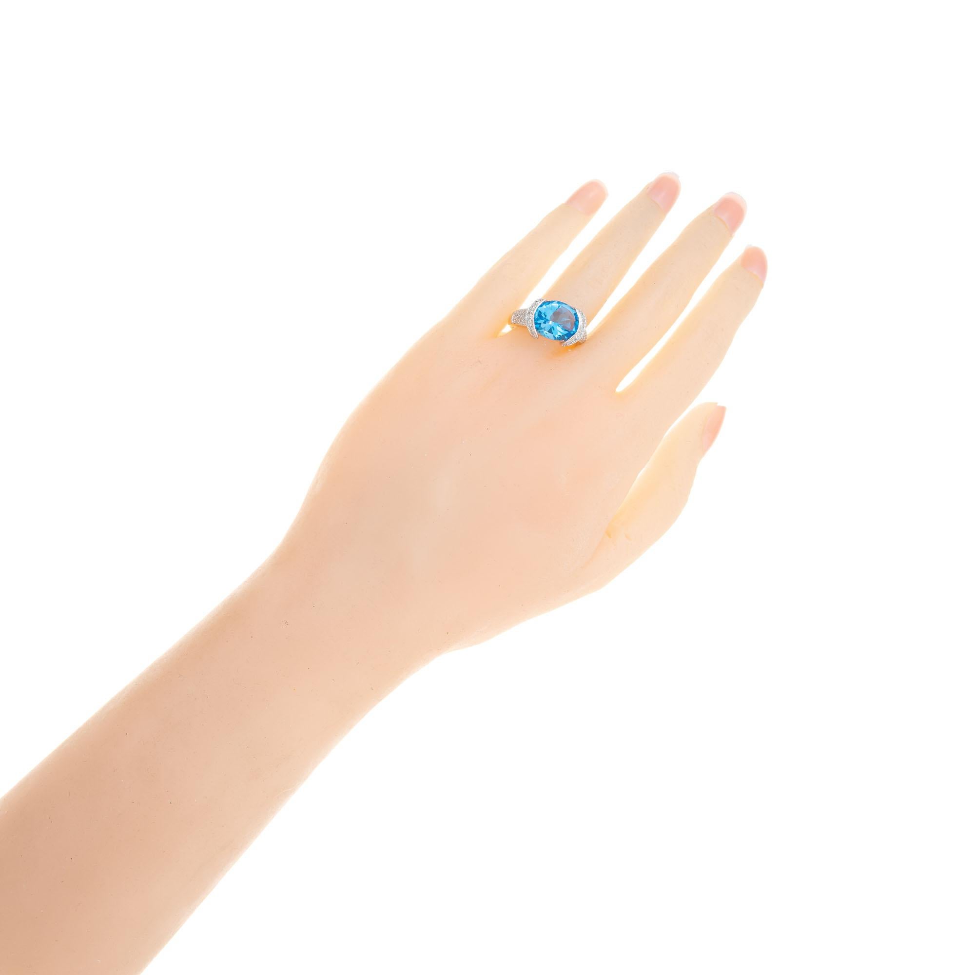 4.25 Carat London Blue Topaz White Gold Cocktail Ring For Sale 1