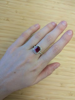 4.25 Carat Madagascar Ruby w Natural Diamond Halo in Solid 14K Gold  EM 10x8mm