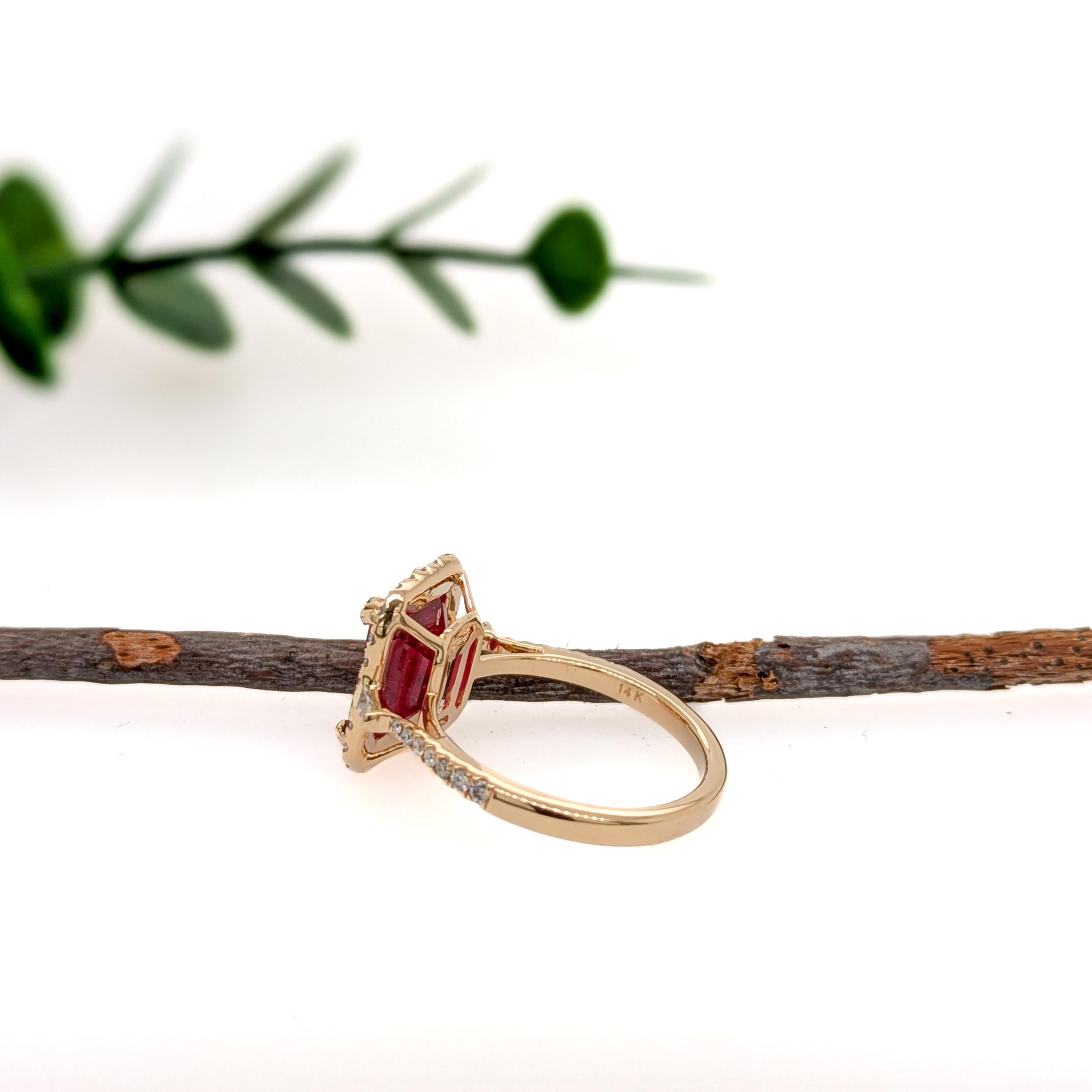 4.25 Carat Madagascar Ruby w Natural Diamond Halo in Solid 14K Gold  EM 10x8mm In New Condition For Sale In Columbus, OH