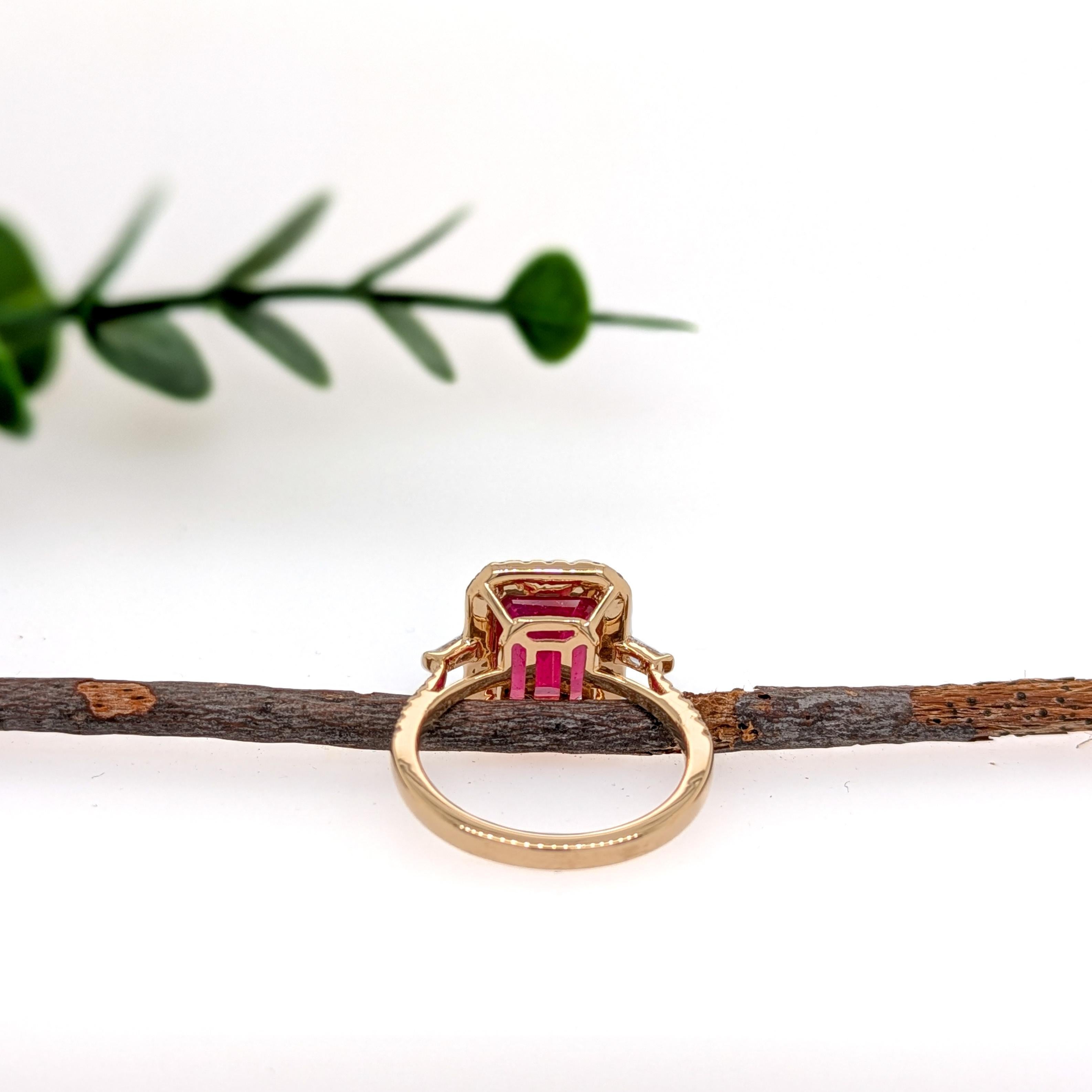 Women's 4.25 Carat Madagascar Ruby w Natural Diamond Halo in Solid 14K Gold  EM 10x8mm For Sale