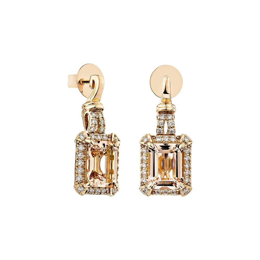 This collection includes a range of Morganite, which is a symbol of love and relationships, making it an excellent choice for a variety of applications. Accented with White Diamonds these Drop Earrings are made in Rose Gold and present a classic yet
