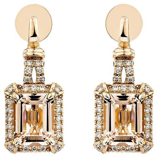 Boucles d'oreilles pendantes en or rose 18 carats avec Morganite de 4,25 carats et diamant blanc.