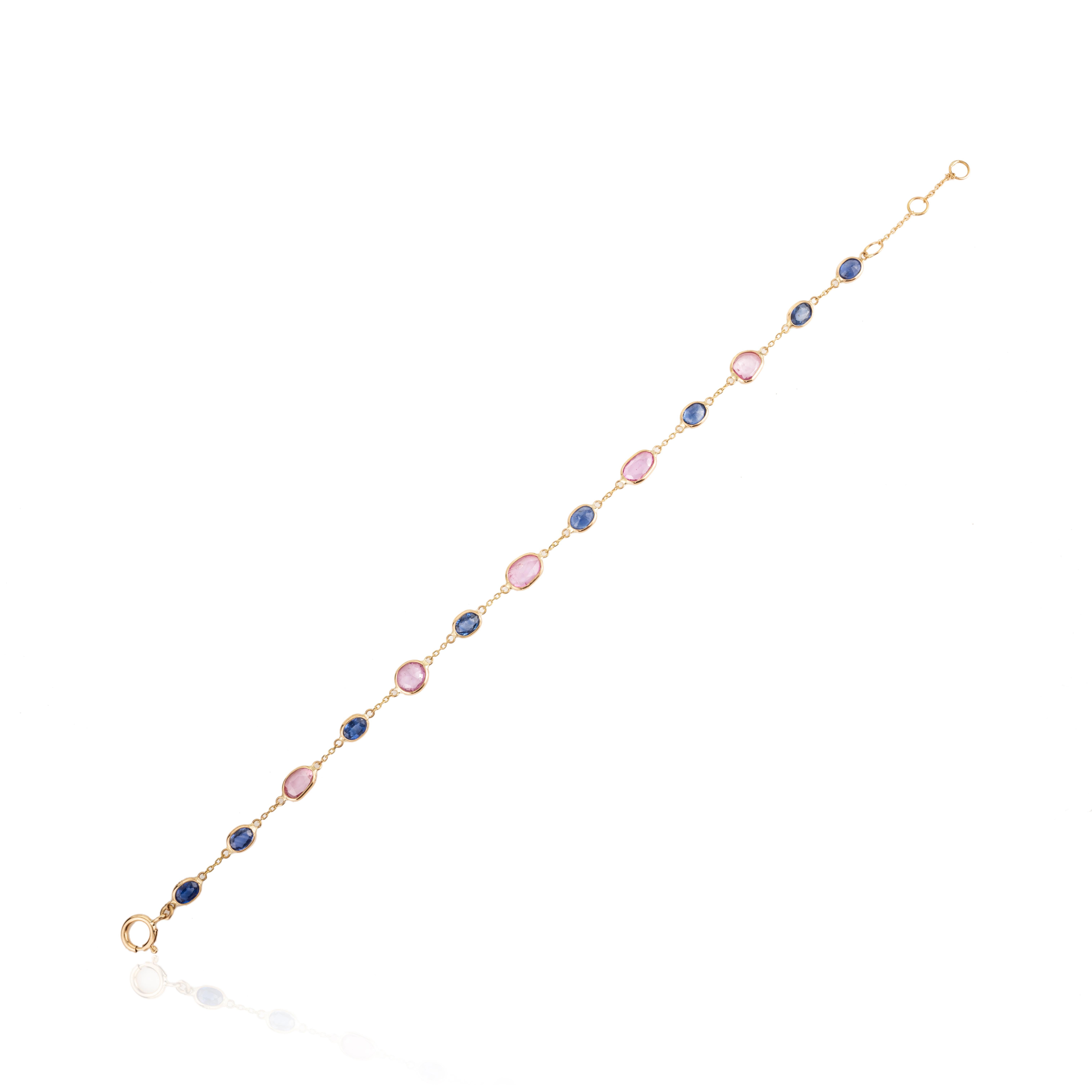 Modern 4.25 Carat Multi Sapphire Chain Bracelet Crafted in 18k Yellow Gold Settings For Sale
