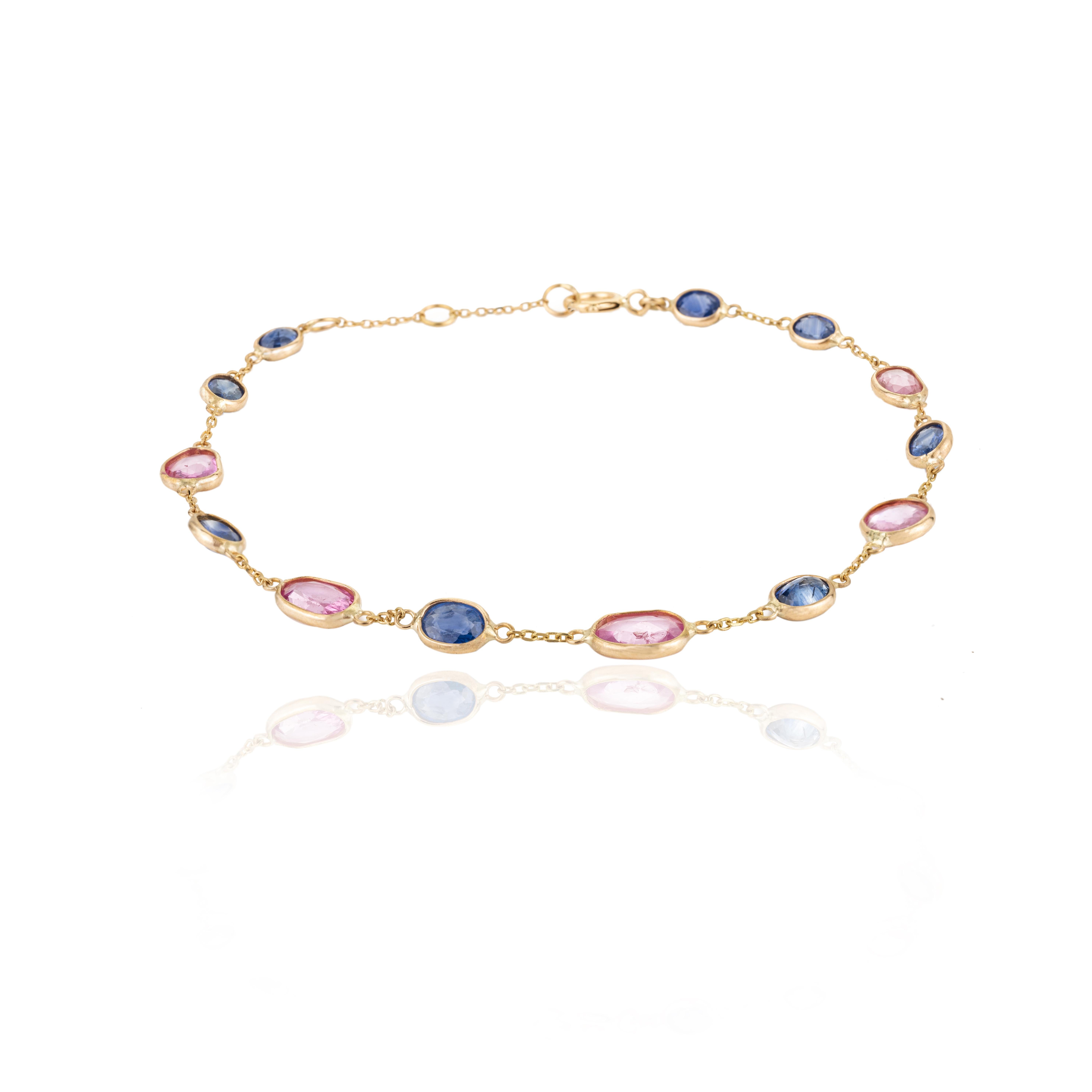 4.25 Carat Multi Sapphire Chain Bracelet Crafted in 18k Yellow Gold Settings For Sale 1