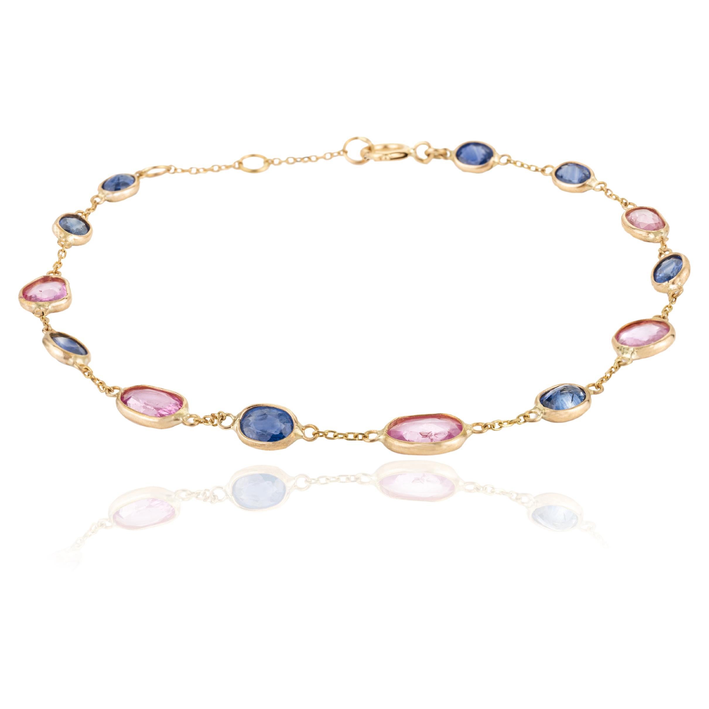 4.25 Carat Multi Sapphire Chain Bracelet Crafted in 18k Yellow Gold Settings For Sale