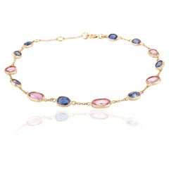 4.25 Carat Multi Sapphire Chain Bracelet Crafted in 18k Yellow Gold Settings
