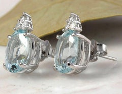 4.25 Carat Natural Aquamarine and Diamond 14 Karat Solid Gold Stud Earrings