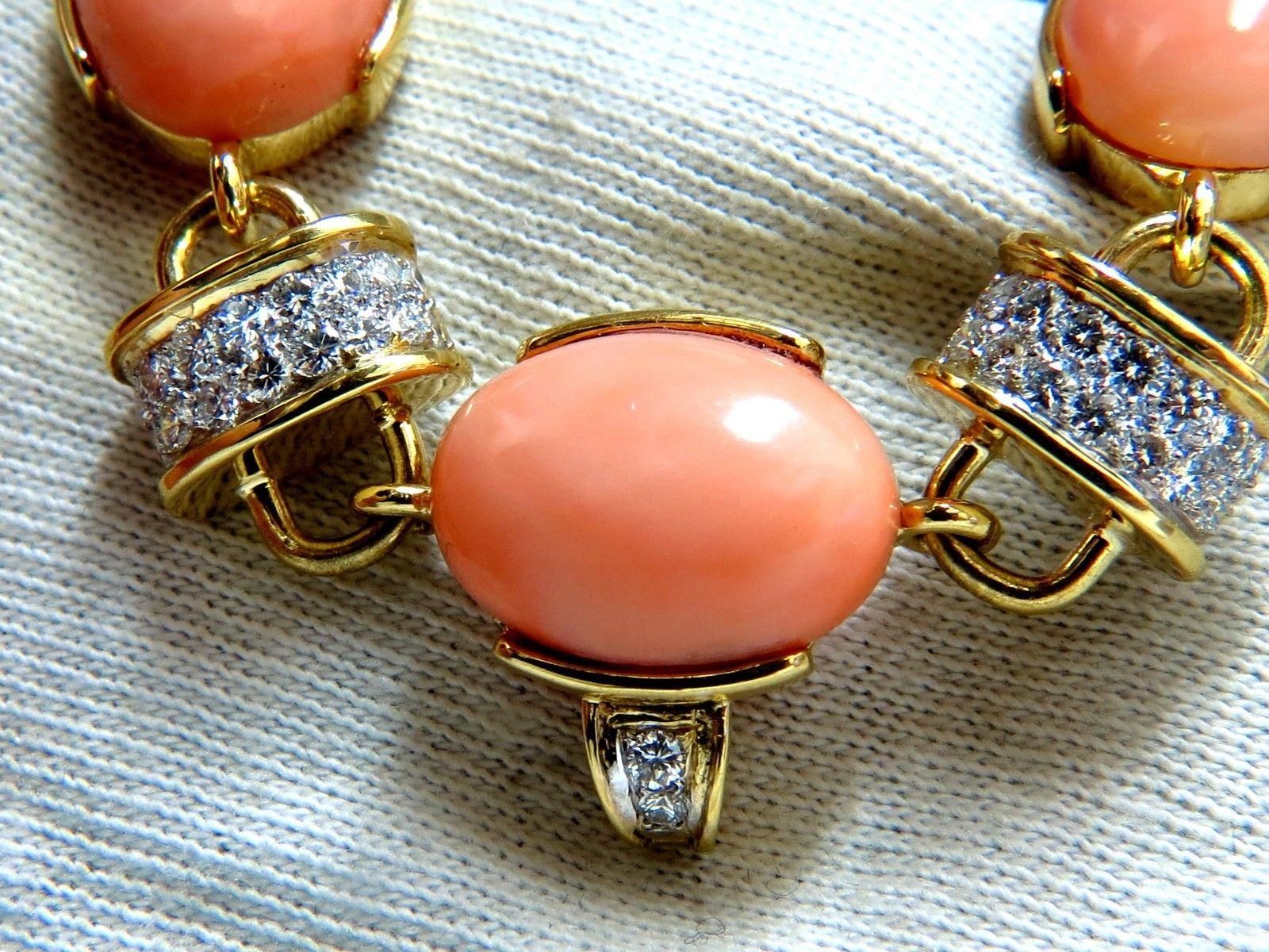 Women's or Men's 4.25 Carat Natural Diamonds Pink Coral and Black Onyx Link Necklace 18 Karat
