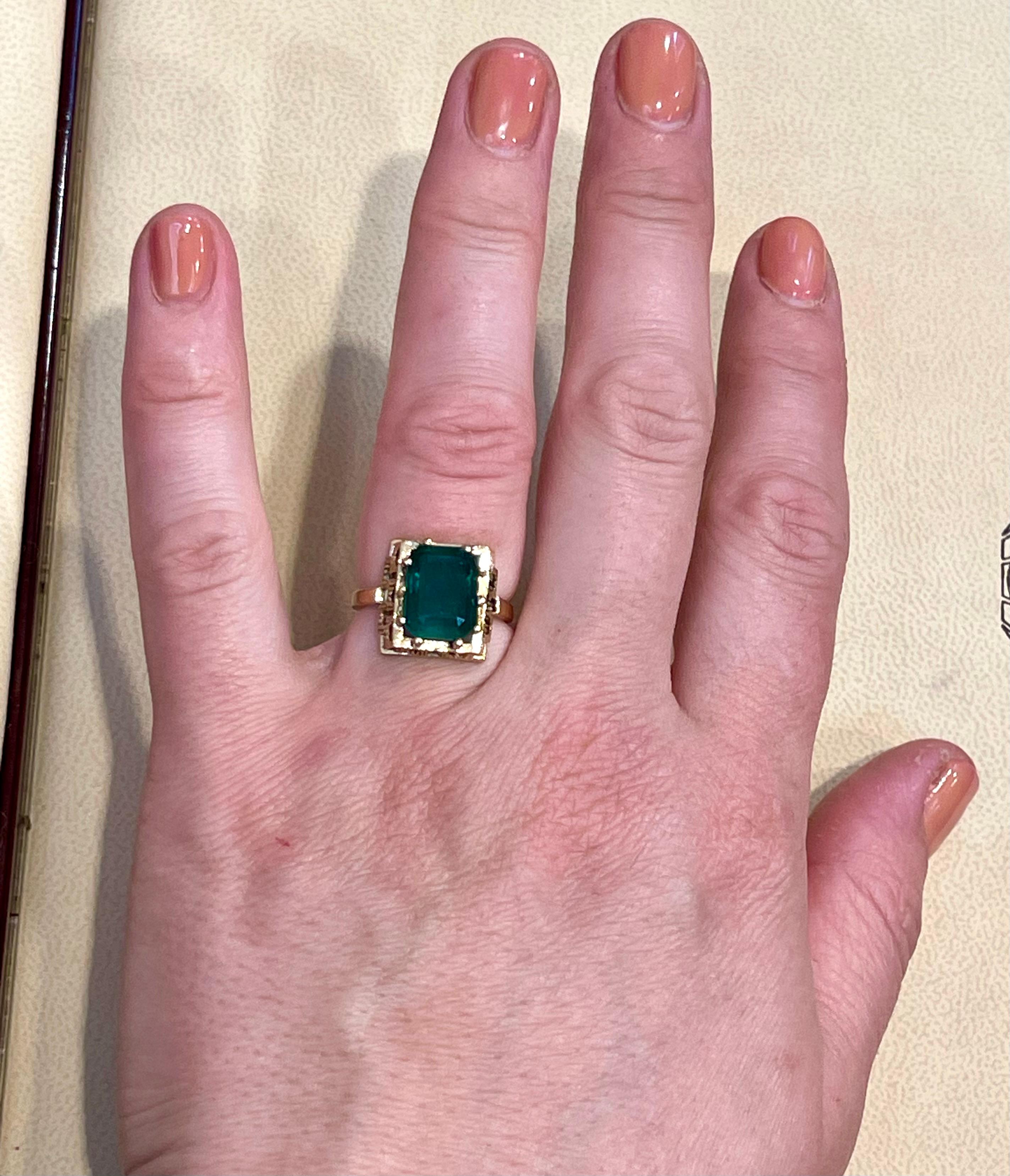 4.25 Carat Natural Emerald Cut Emerald Ring 14 Karat Yellow Gold For Sale 7