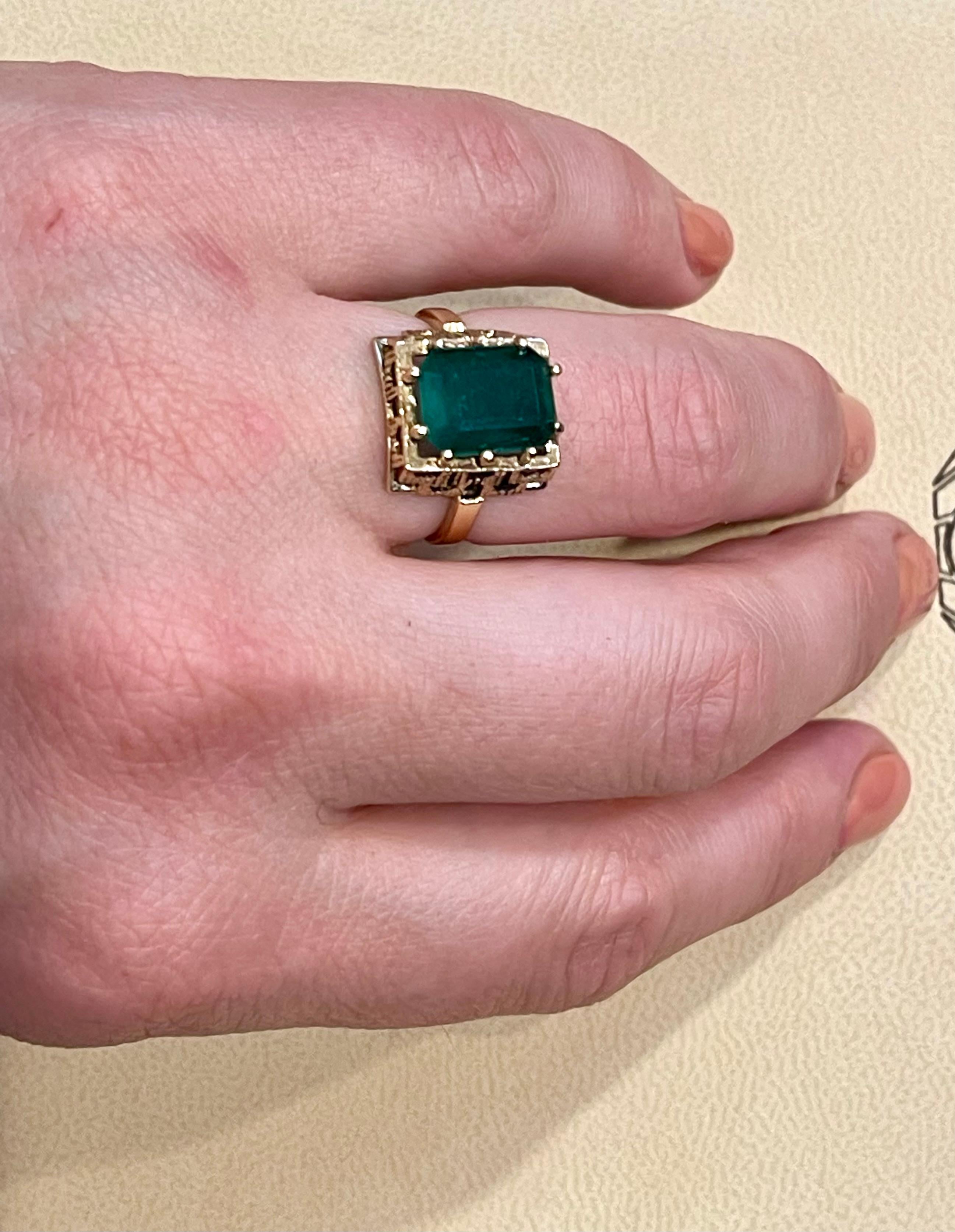 4.25 Carat Natural Emerald Cut Emerald Ring 14 Karat Yellow Gold For Sale 10