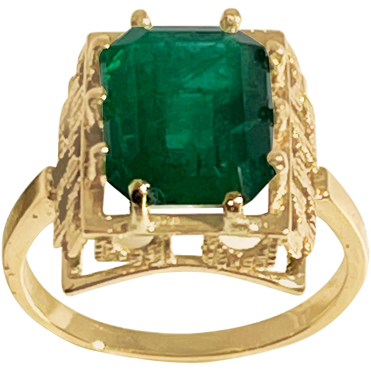 A classic, Cocktail ring 
10X12 Emerald  cut Emerald  Ring 14 Karat Yellow Gold Size 6.2
Emerald cut emerald is the most popular and in demand  Emerald 
Large size Emerald cut Emerald Intense green color with lots of shine and brilliance but has