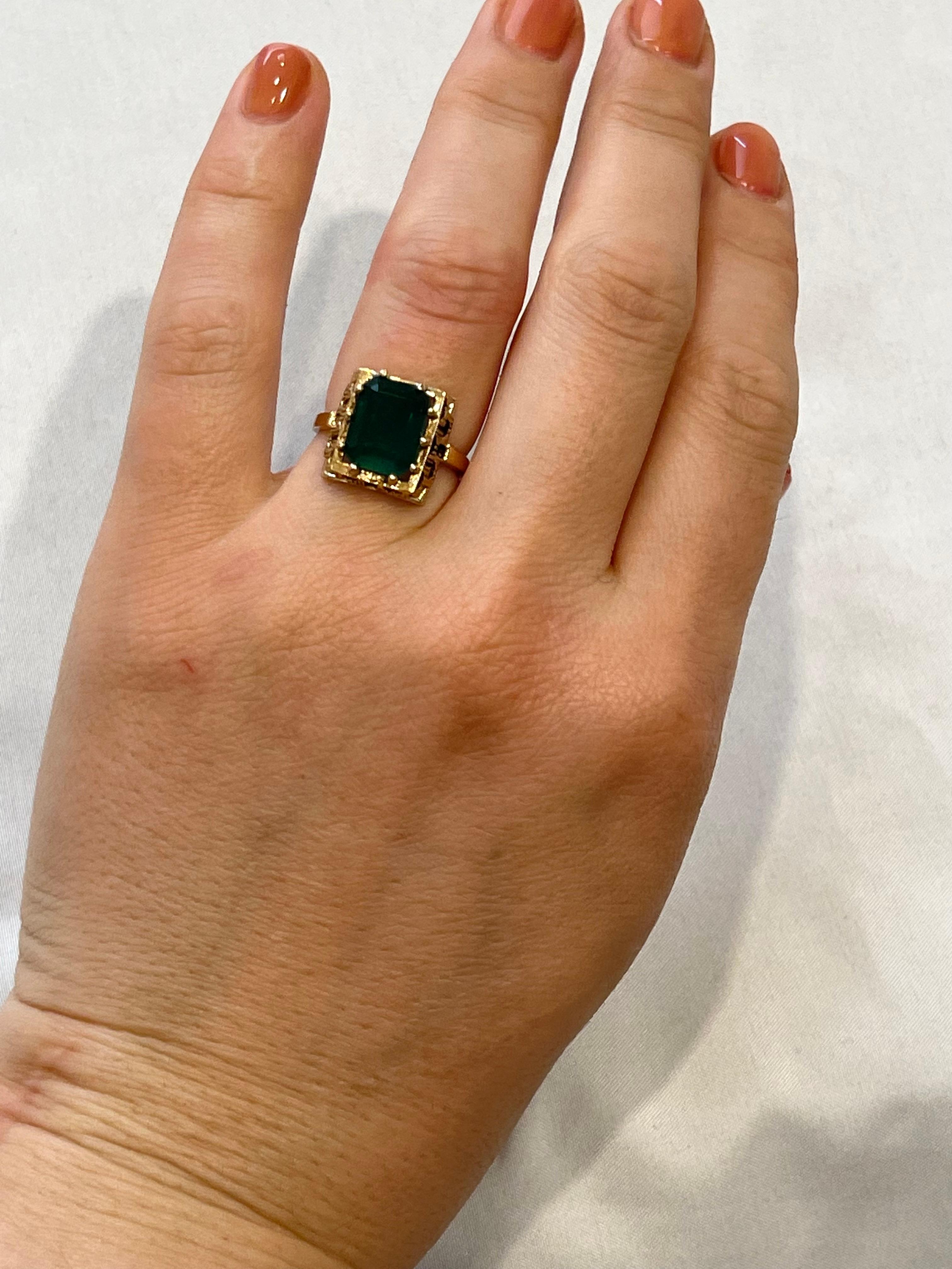 4.25 Carat Natural Emerald Cut Emerald Ring 14 Karat Yellow Gold For Sale 3