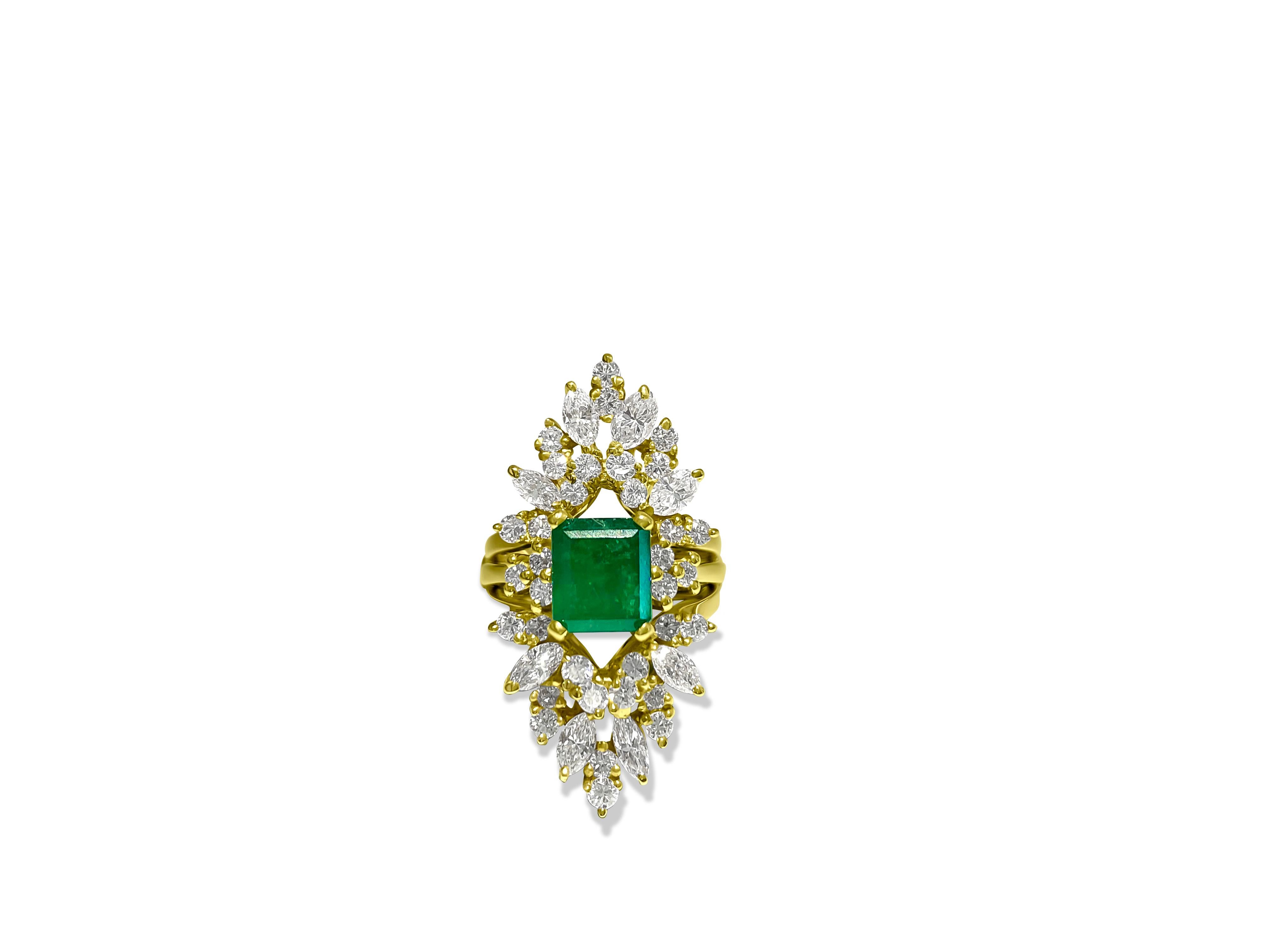 4.25 Carat Natural Emerald Diamond Cocktail Insert Ring 14 Karat Yellow Gold For Sale 6