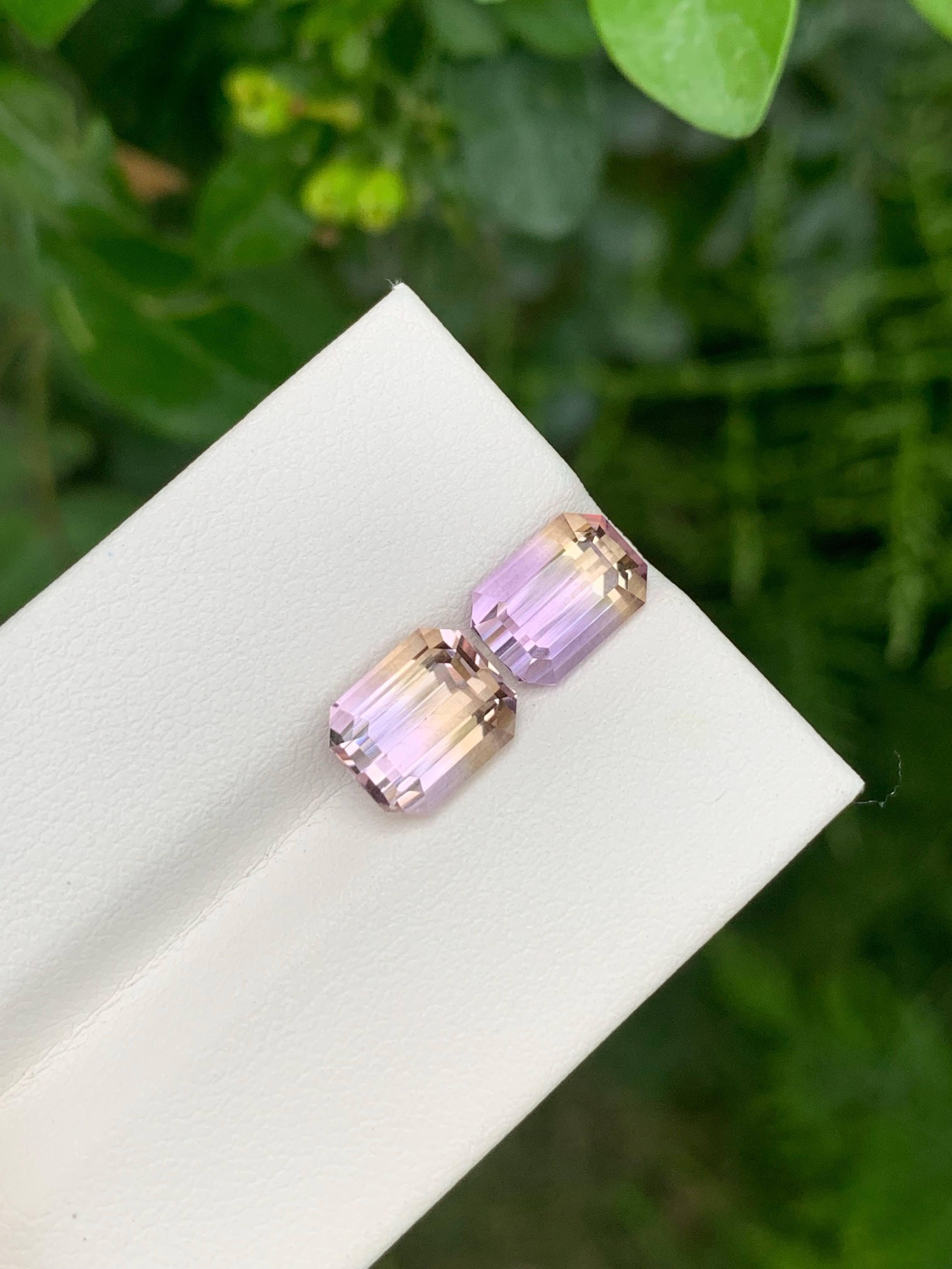 4,25 Quilates Natural Suelto Bicolor 2 Piezas Ametrina Talla Esmeralda Gema Boliviana Moderno en venta