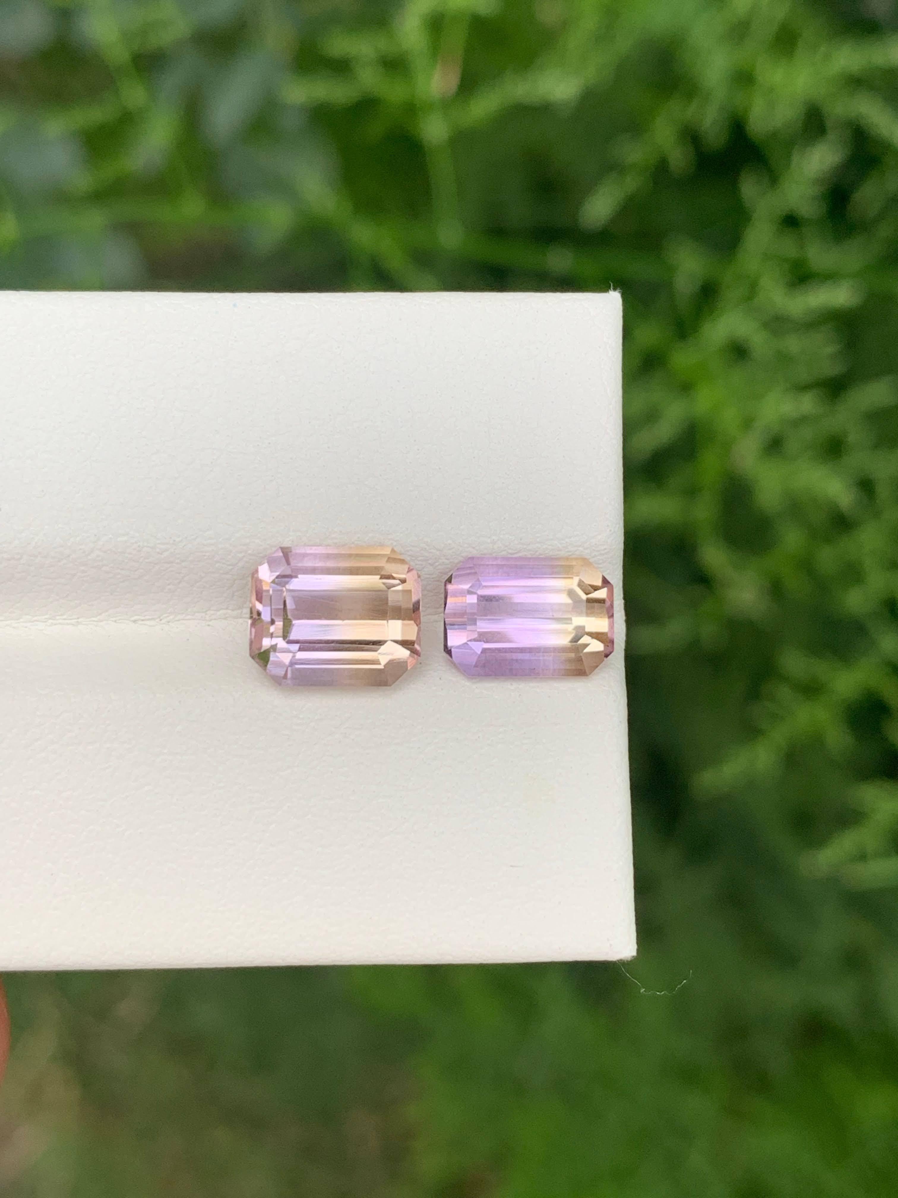 4,25 Quilates Natural Suelto Bicolor 2 Piezas Ametrina Talla Esmeralda Gema Boliviana en Nuevo estado para la venta en Bangkok, TH