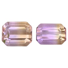 4.25 Carat Natural Loose Bi Color 2 Piece Ametrine Emerald Cut Bolivian Gemstone