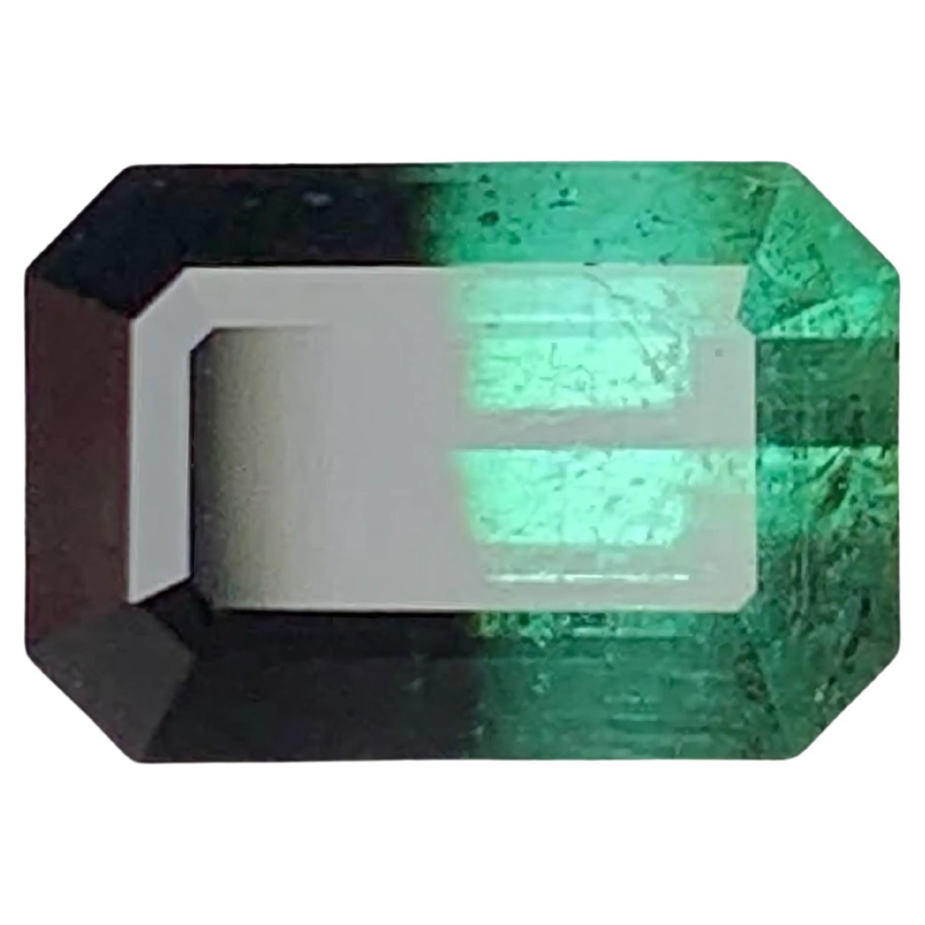 4.25 Carat Natural Loose Bicolor Tourmaline Stones Emerald Cut Pakistan Gemstone For Sale