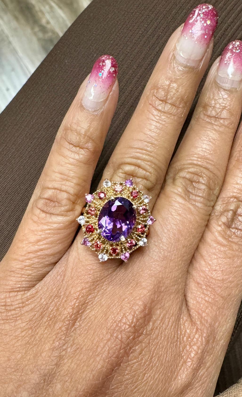 4.25 Carat Oval Cut Amethyst Sapphire Rose Gold Cocktail Ring For Sale 2