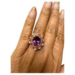 Bague de cocktail en or rose 4,25 carats, améthyste saphir, coupe ovale