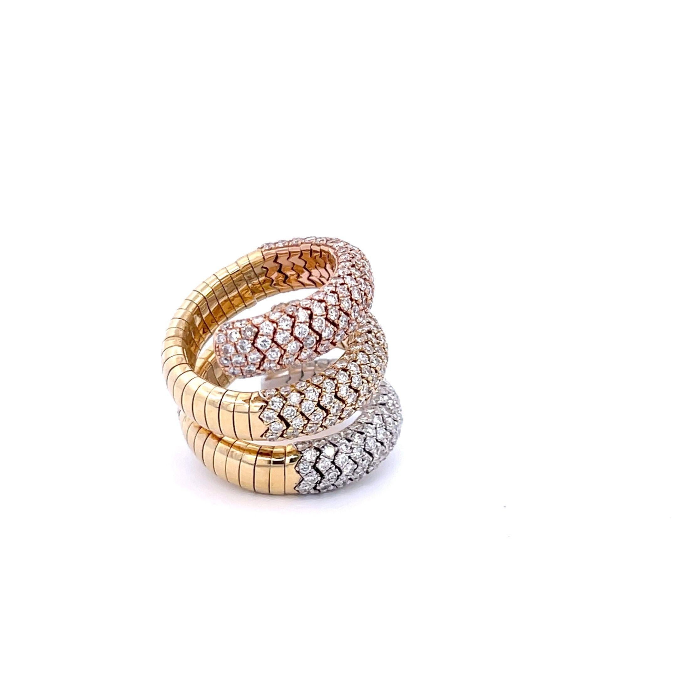 Round Cut 4.25 Carat Pave Round Diamond Fashion Wrap Ring in Yellow White and Rose Gold For Sale