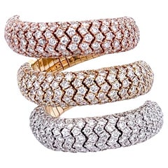 Bague portefeuille à la mode en or jaune, blanc et rose avec diamants ronds pavés de 4,25 carats