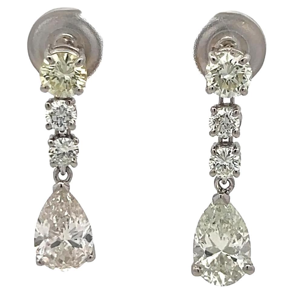 4.25 Carat Pear Shape and Round Brilliant J SI Diamond Platinum Drop Earrings