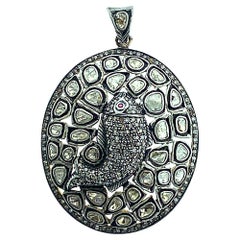 4.25 Carat Polki Diamond Pendant in Silver, 14 Karat Gold