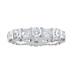 4.25 Carat Round and Emerald Cut Diamond Gold Eternity Band Ring
