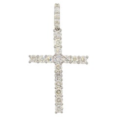 Pendentif croix en or 14 carats avec diamants taille ronde pavés de 4,25 carats, en stock