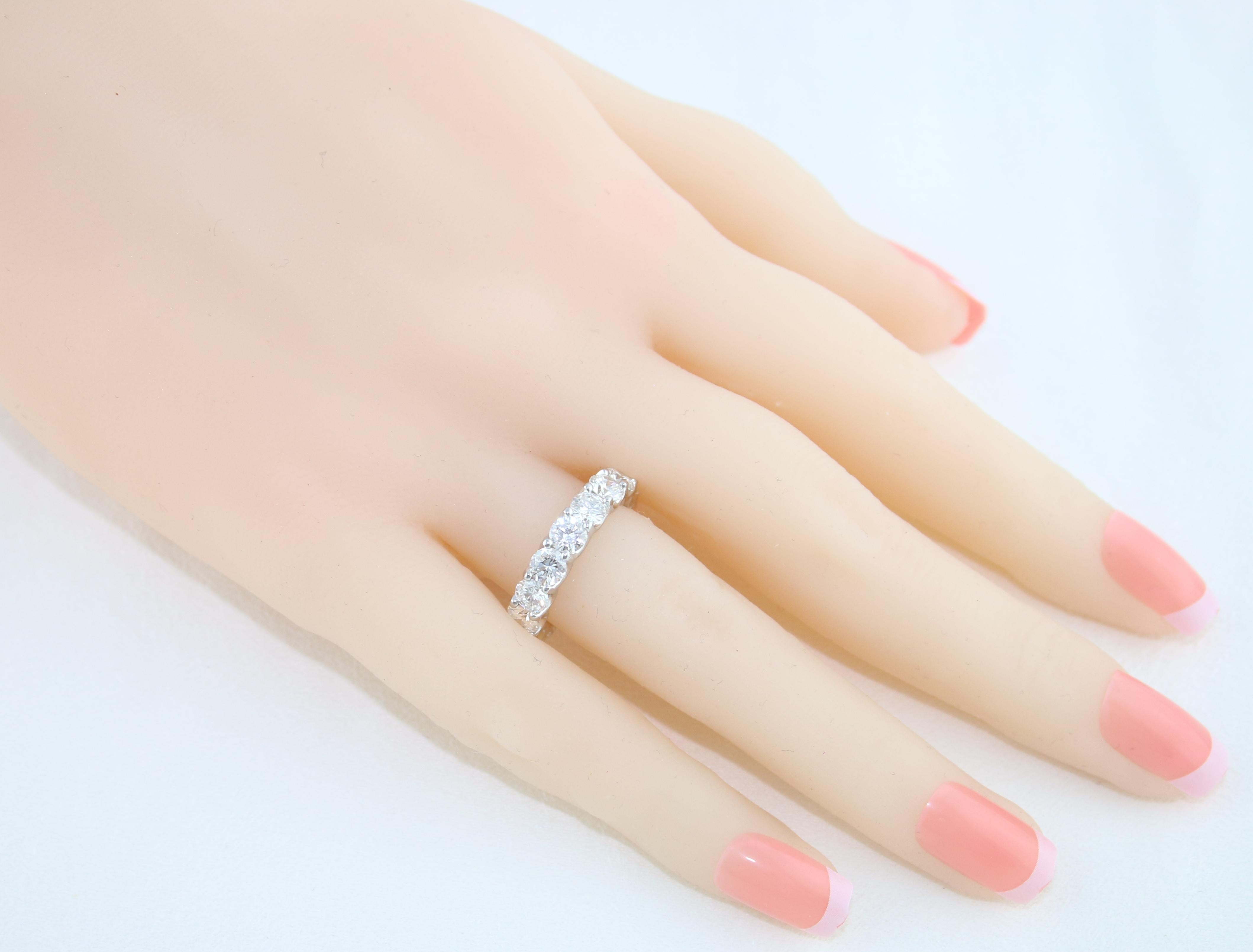 Women's 4.25 Carat Round Cut Diamond Platinum Eternity Band Ring For Sale