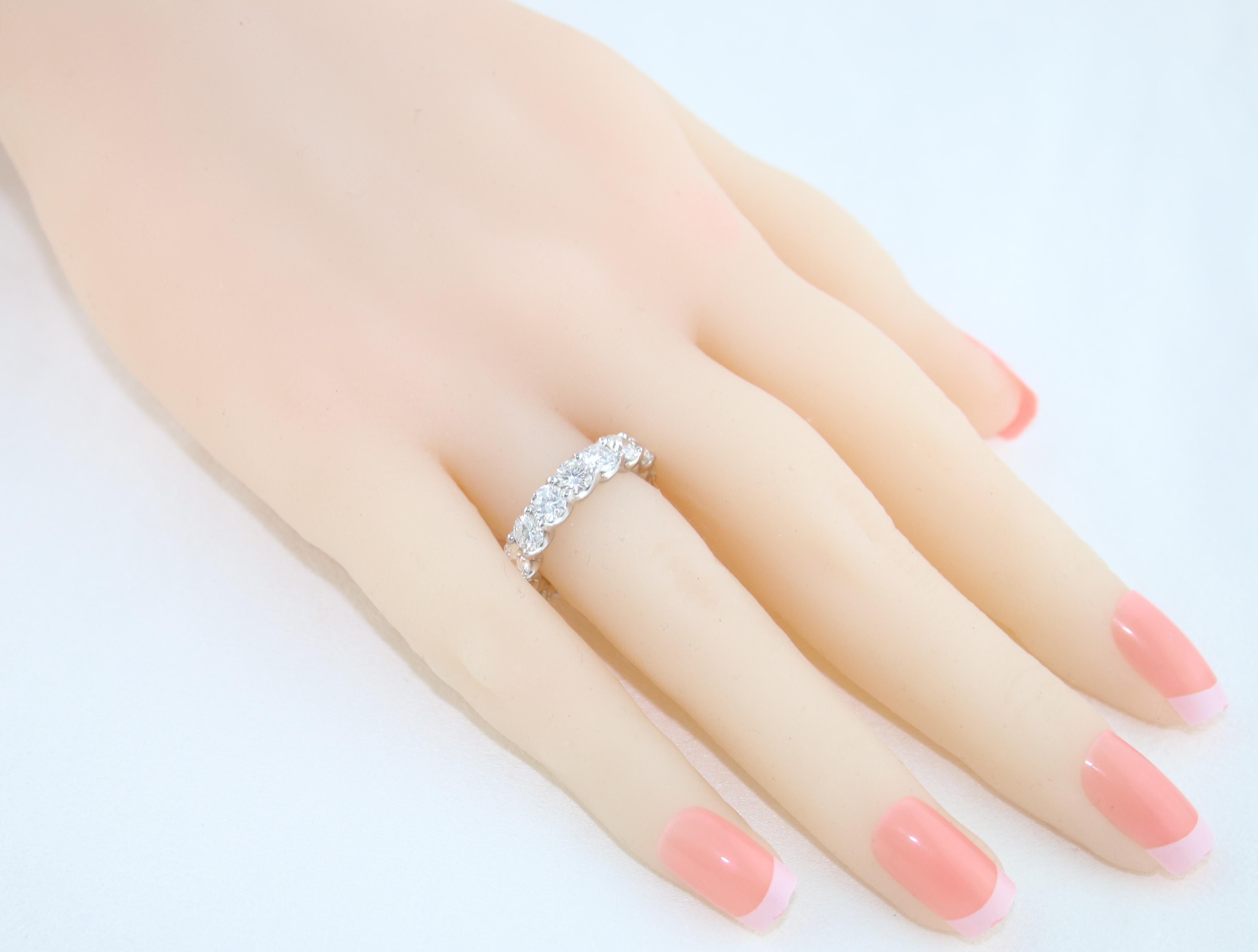 4.25 Carat Round Cut Diamond Platinum Eternity Band Ring For Sale 1
