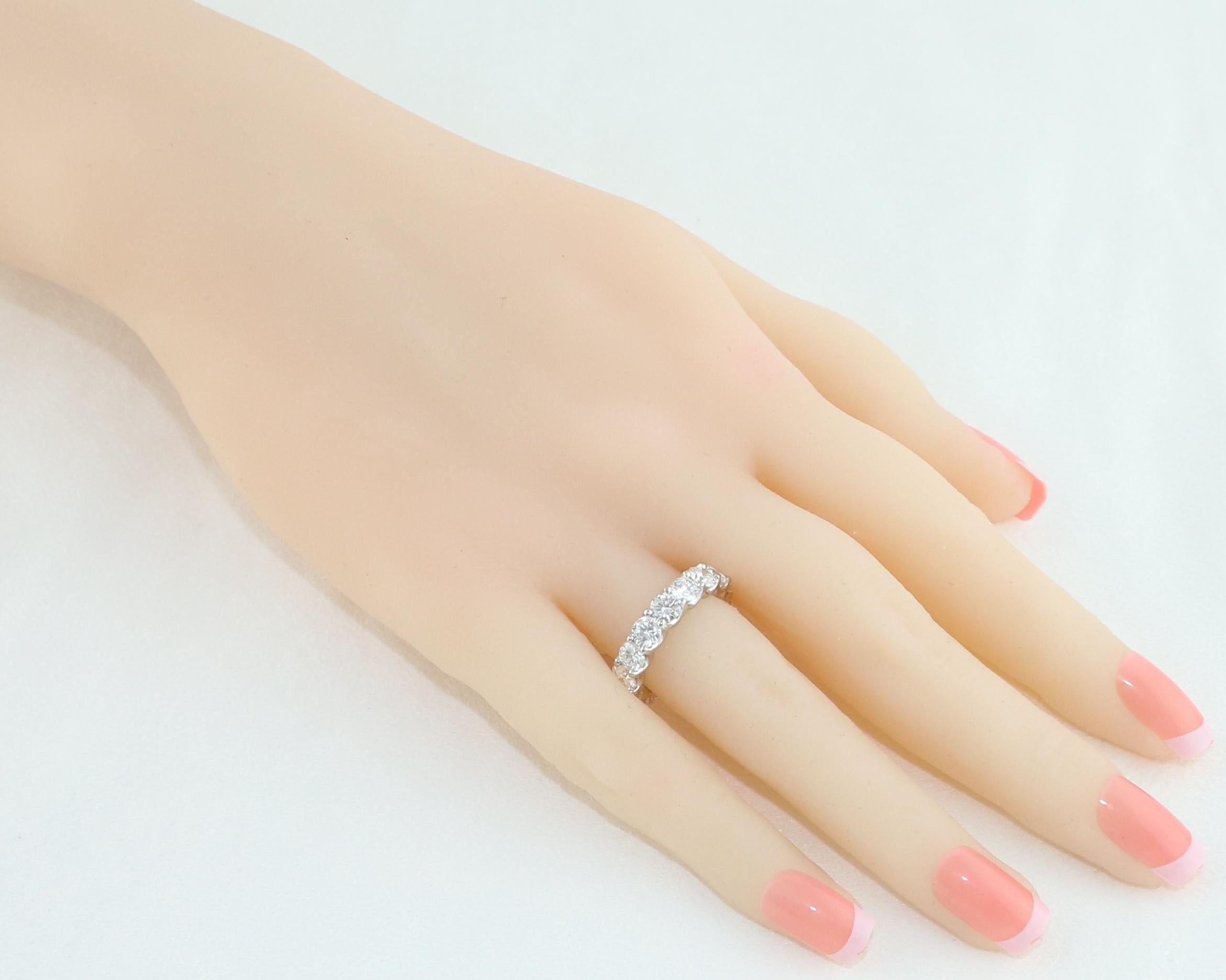 4.25 Carat Round Cut Diamond Platinum Eternity Band Ring For Sale 2