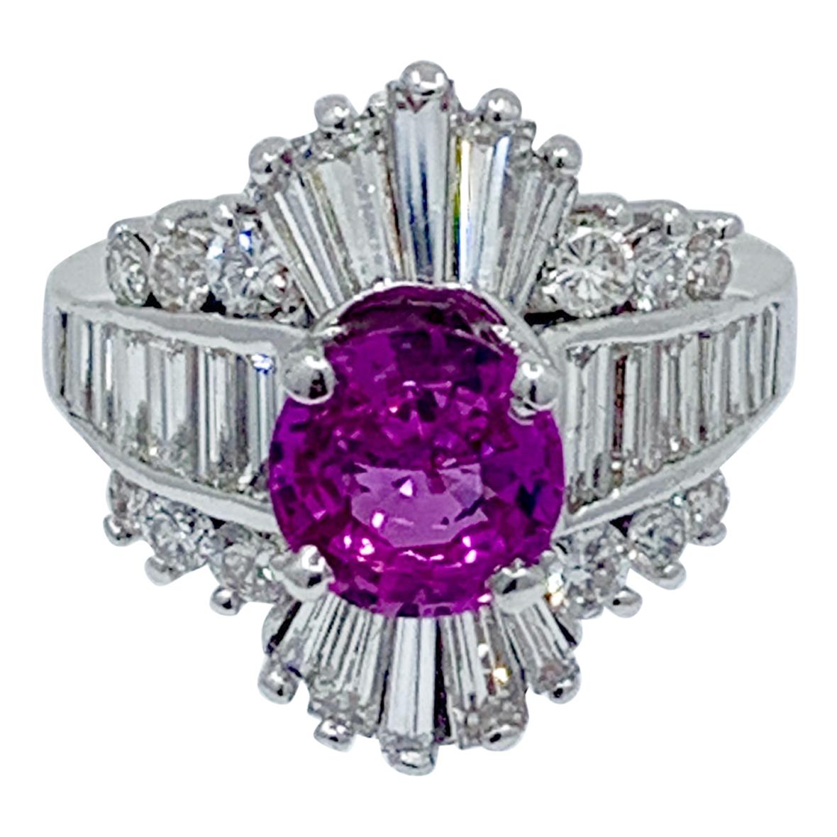 GIA Certified 4.35 Carat Vivid Pink Sapphire and Diamond Ballerina Cocktail Ring For Sale