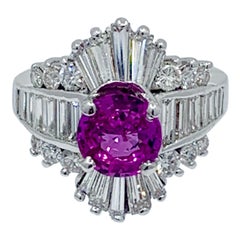 Vintage GIA Certified 4.35 Carat Vivid Pink Sapphire and Diamond Ballerina Cocktail Ring