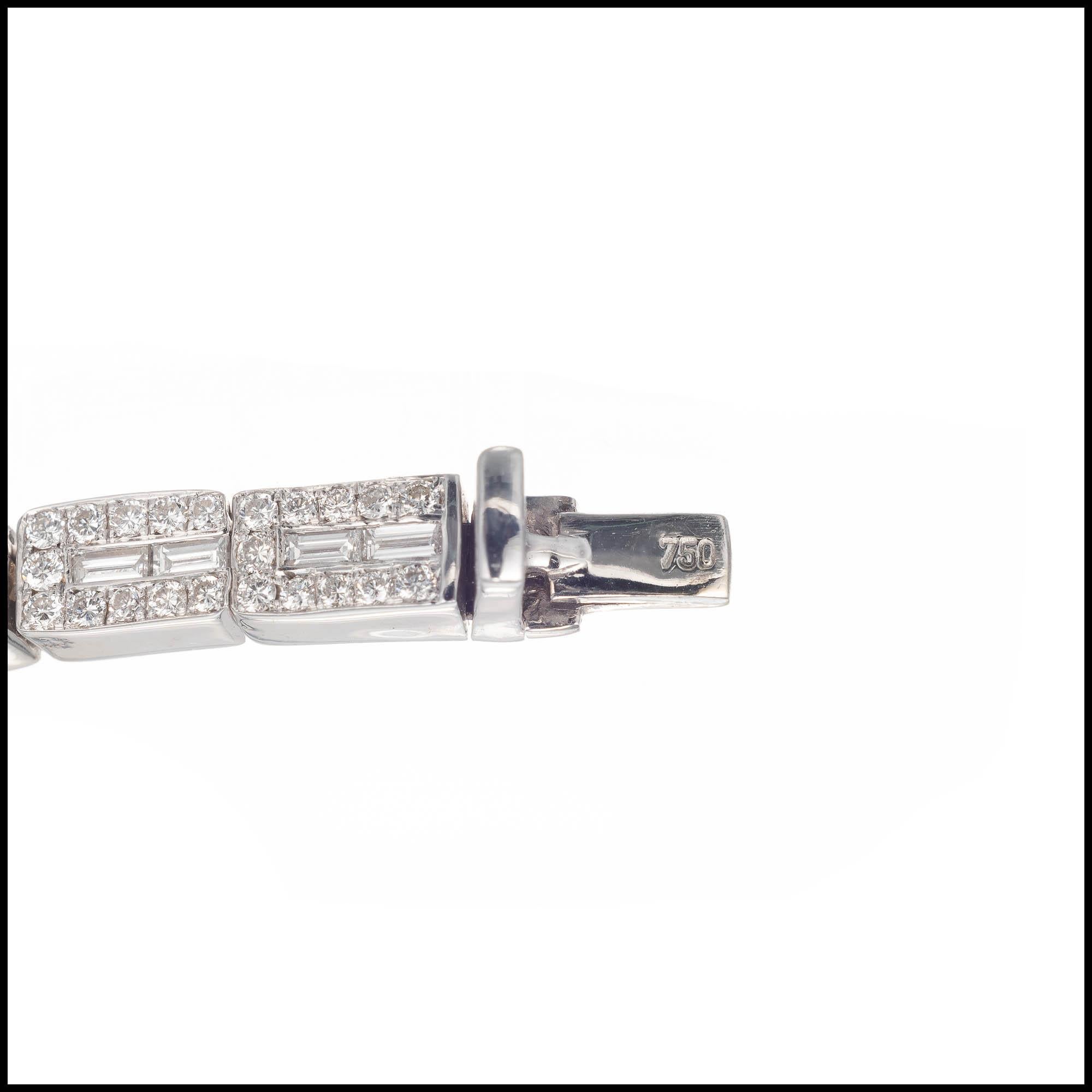 Women's 4.25 Carat Baguette Round Diamond White Gold Link Bracelet For Sale