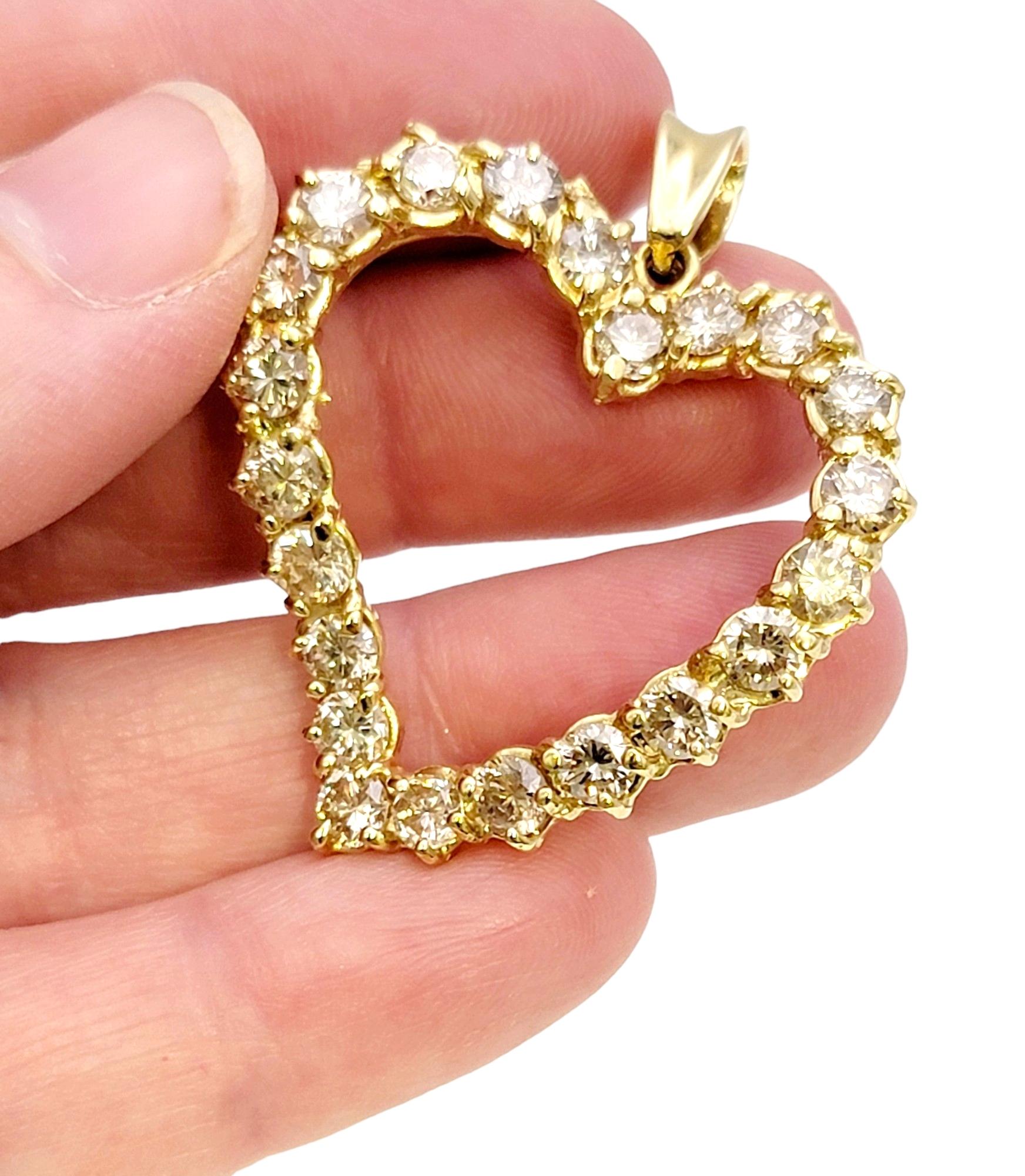 4.25 Carats Champagne Diamond Curved Open Heart Pendant in 14 Karat Yellow Gold 5