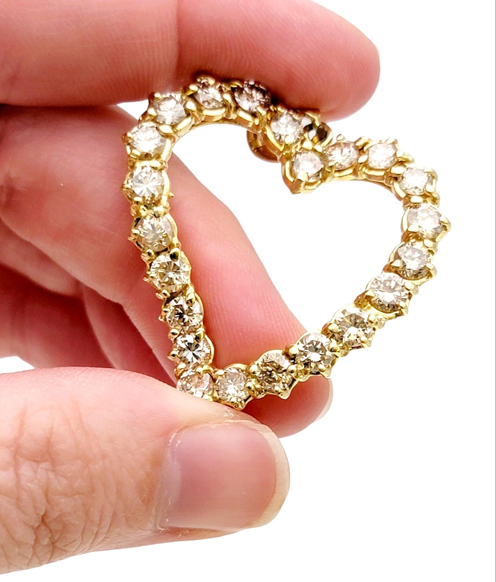 4.25 Carats Champagne Diamond Curved Open Heart Pendant in 14 Karat Yellow Gold 6