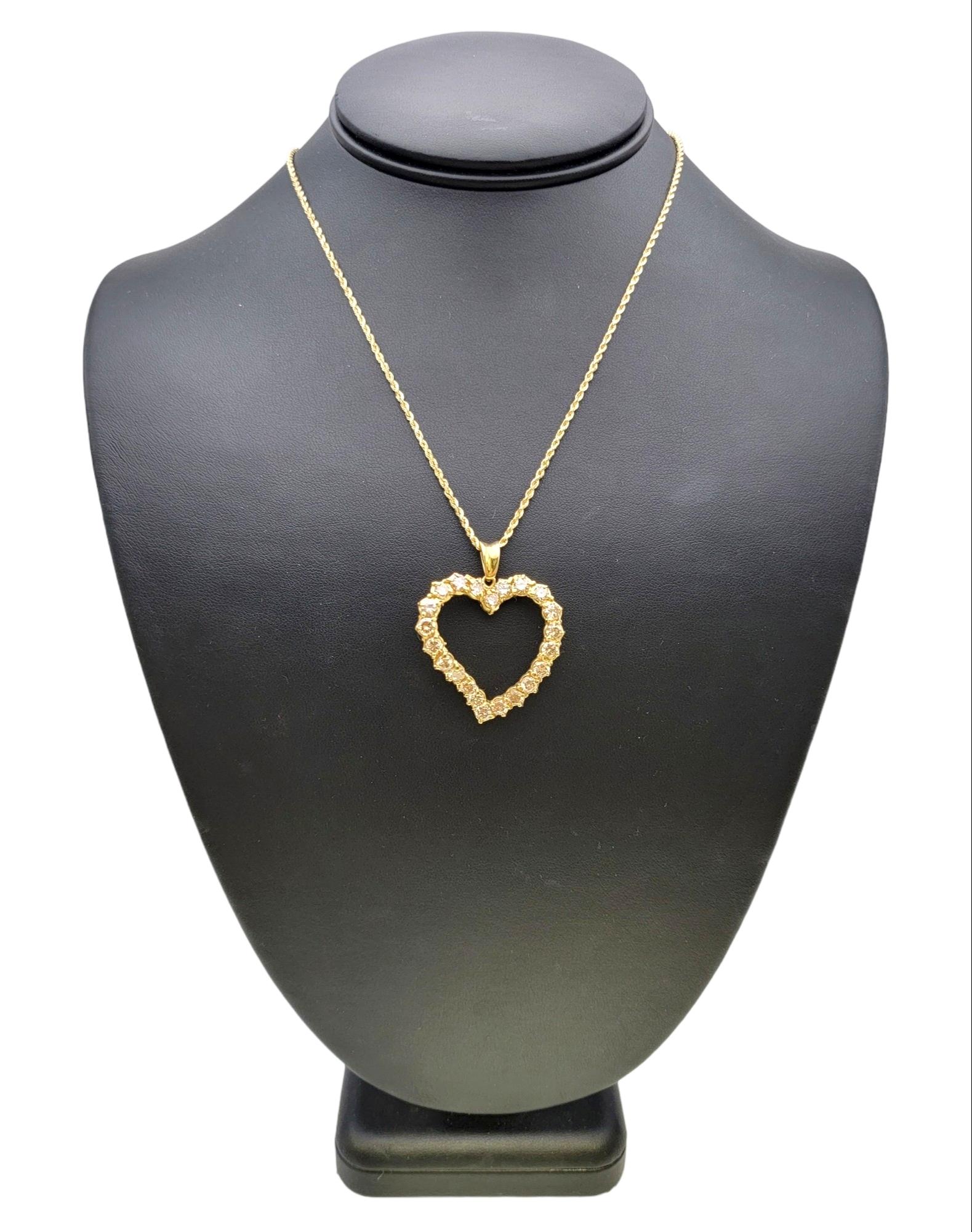 4.25 Carats Champagne Diamond Curved Open Heart Pendant in 14 Karat Yellow Gold 7