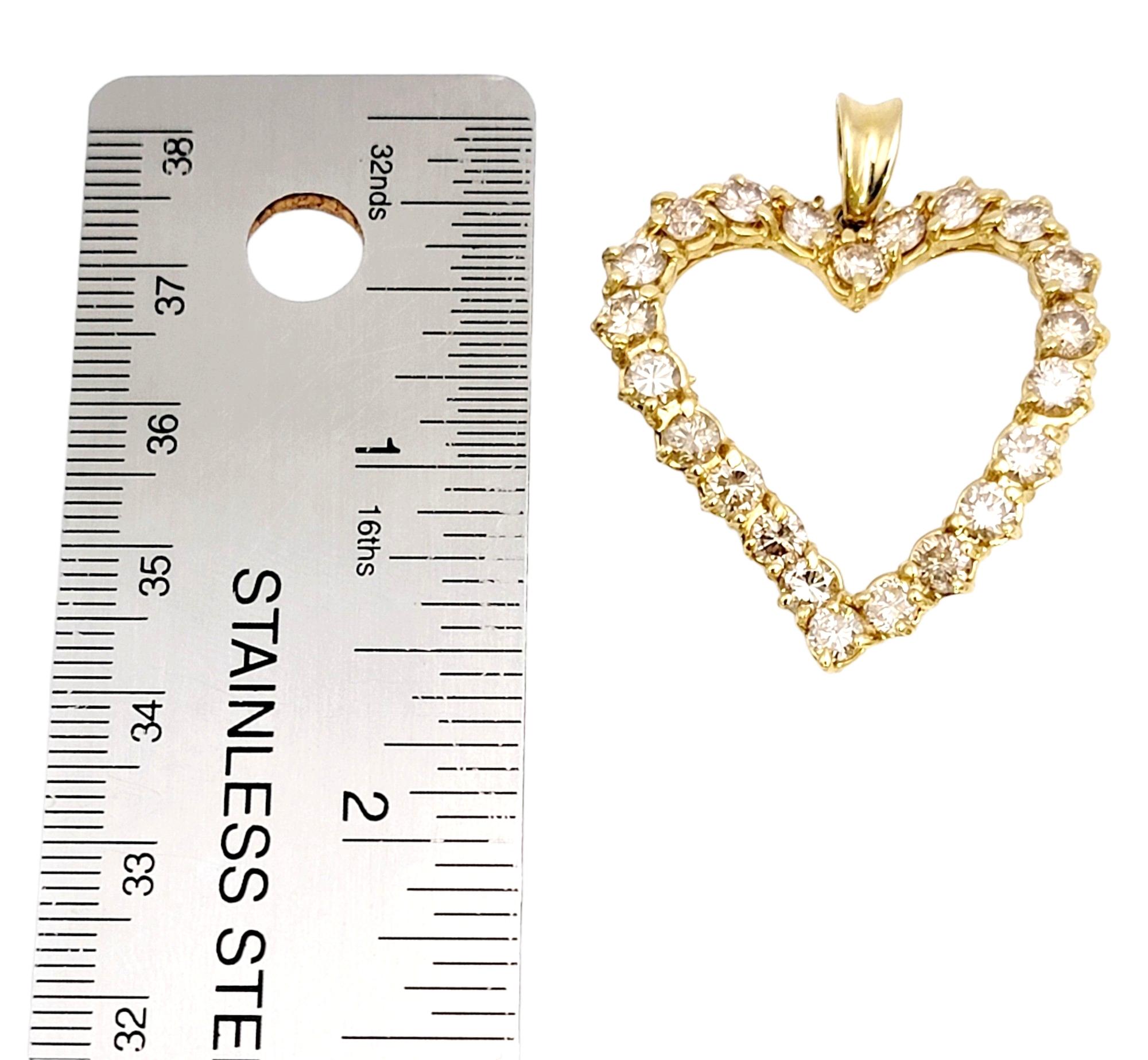 4.25 Carats Champagne Diamond Curved Open Heart Pendant in 14 Karat Yellow Gold 8