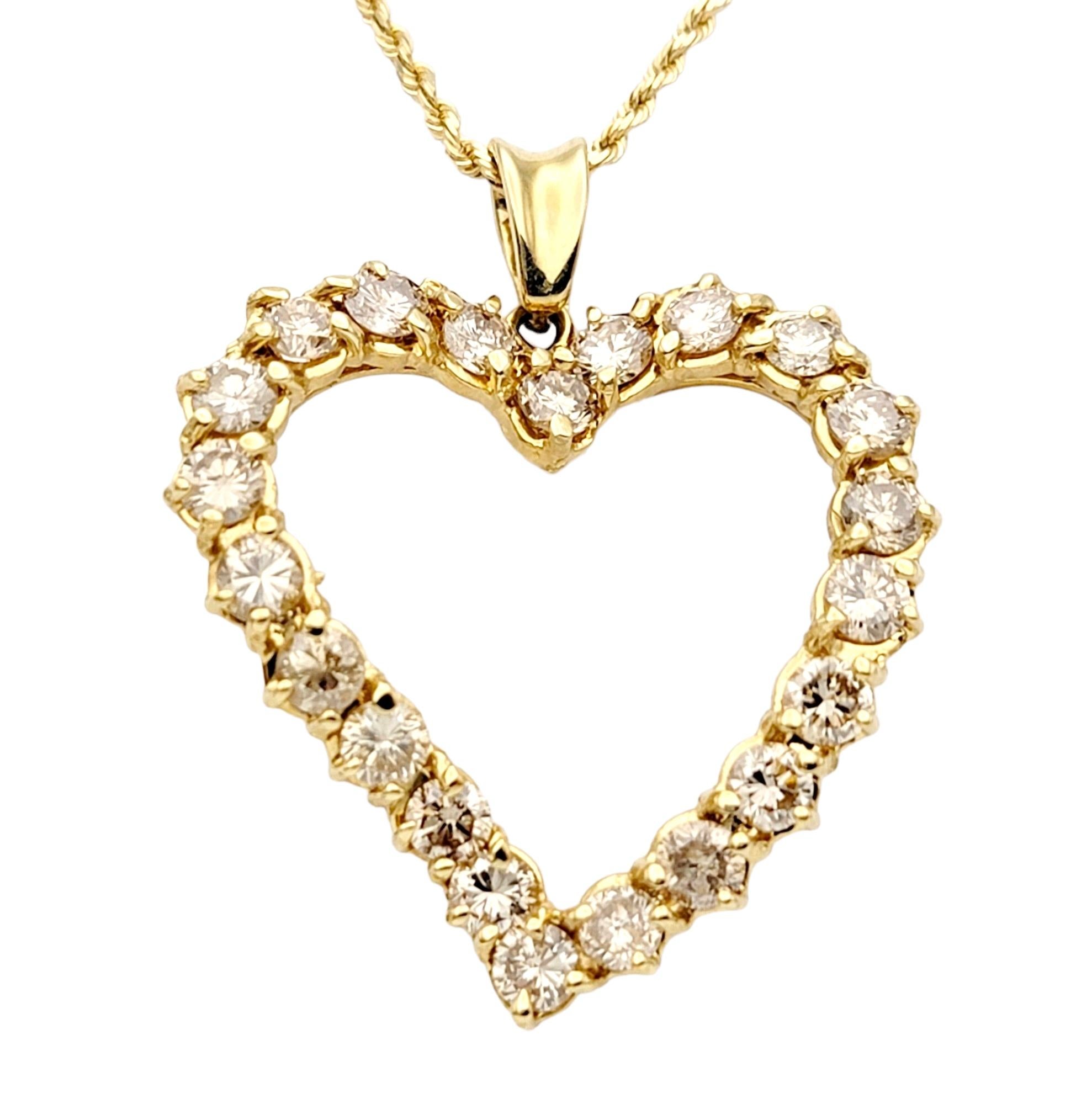 Contemporary 4.25 Carats Champagne Diamond Curved Open Heart Pendant in 14 Karat Yellow Gold