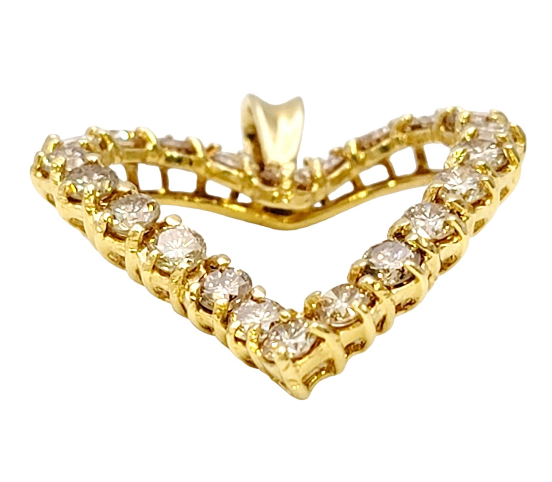 4.25 Carats Champagne Diamond Curved Open Heart Pendant in 14 Karat Yellow Gold In Good Condition In Scottsdale, AZ