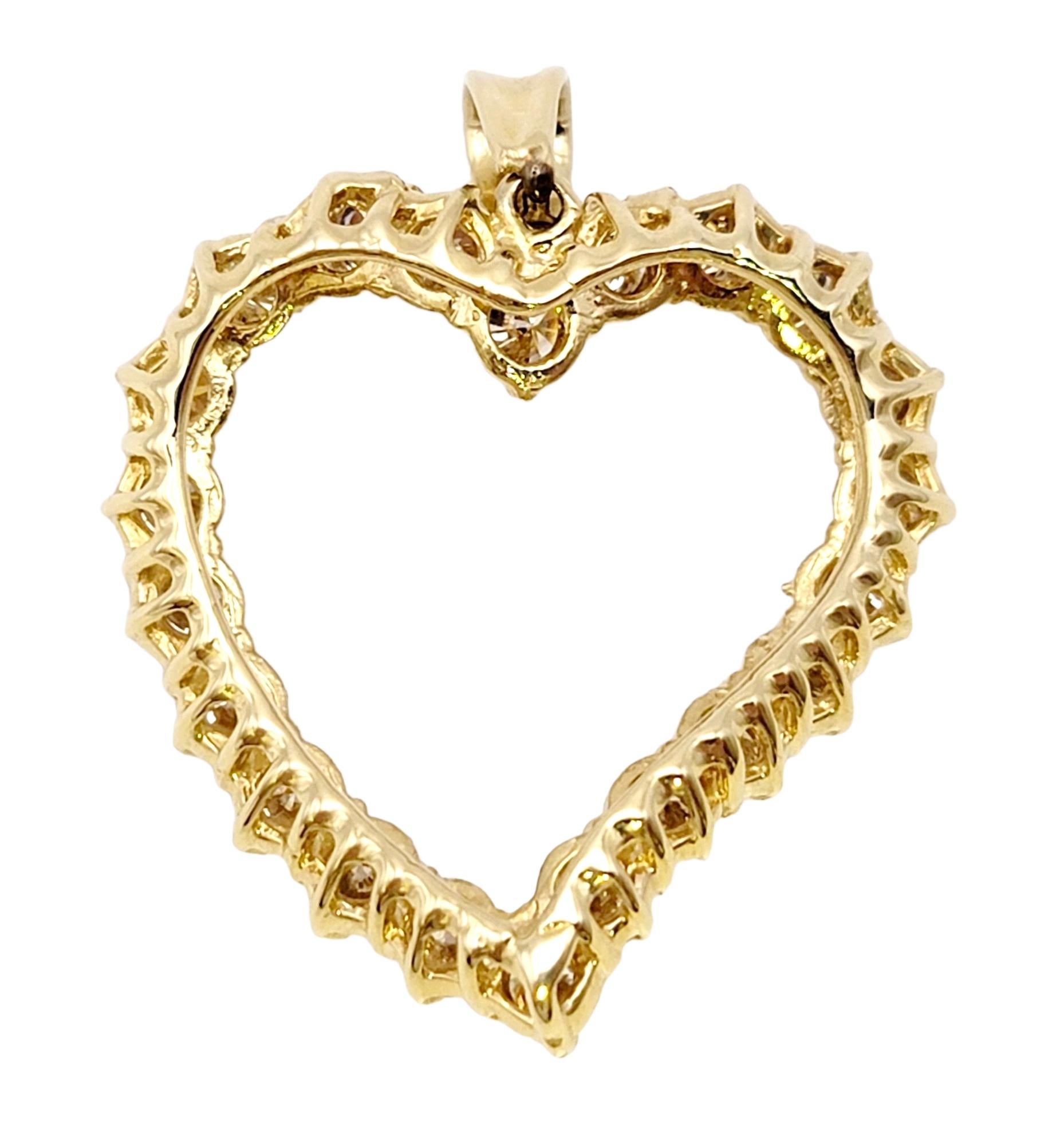 4.25 Carats Champagne Diamond Curved Open Heart Pendant in 14 Karat Yellow Gold 3