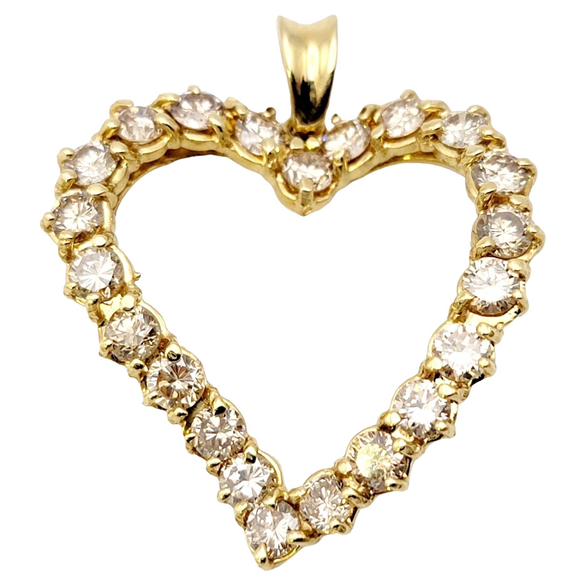 4.25 Carats Champagne Diamond Curved Open Heart Pendant in 14 Karat Yellow Gold